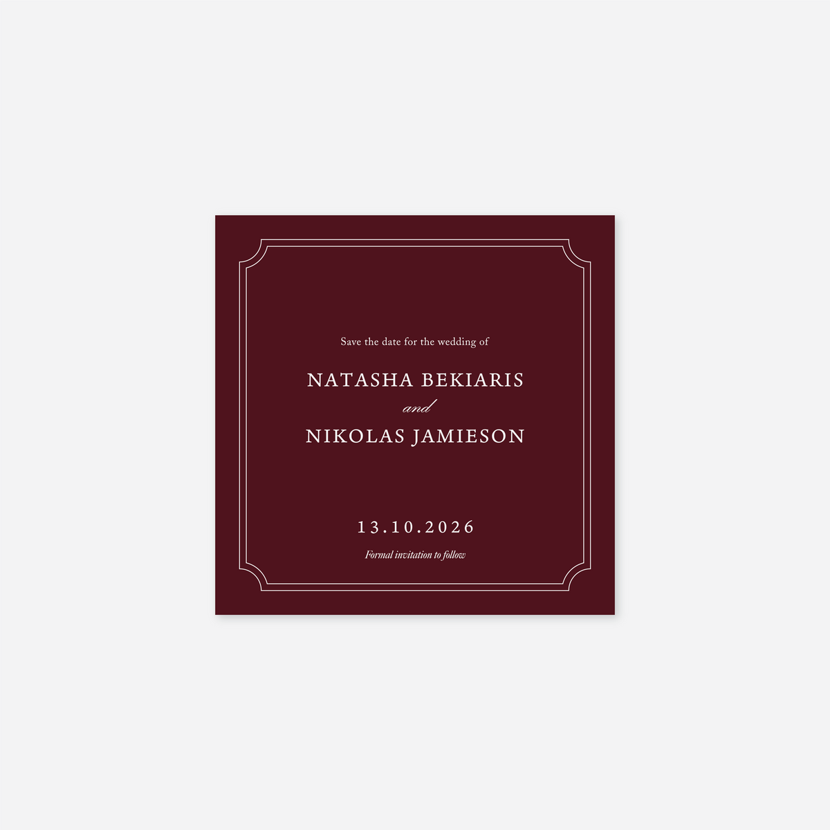 Heritage save the date card wedding stationery in Burgundy — Just Hitched