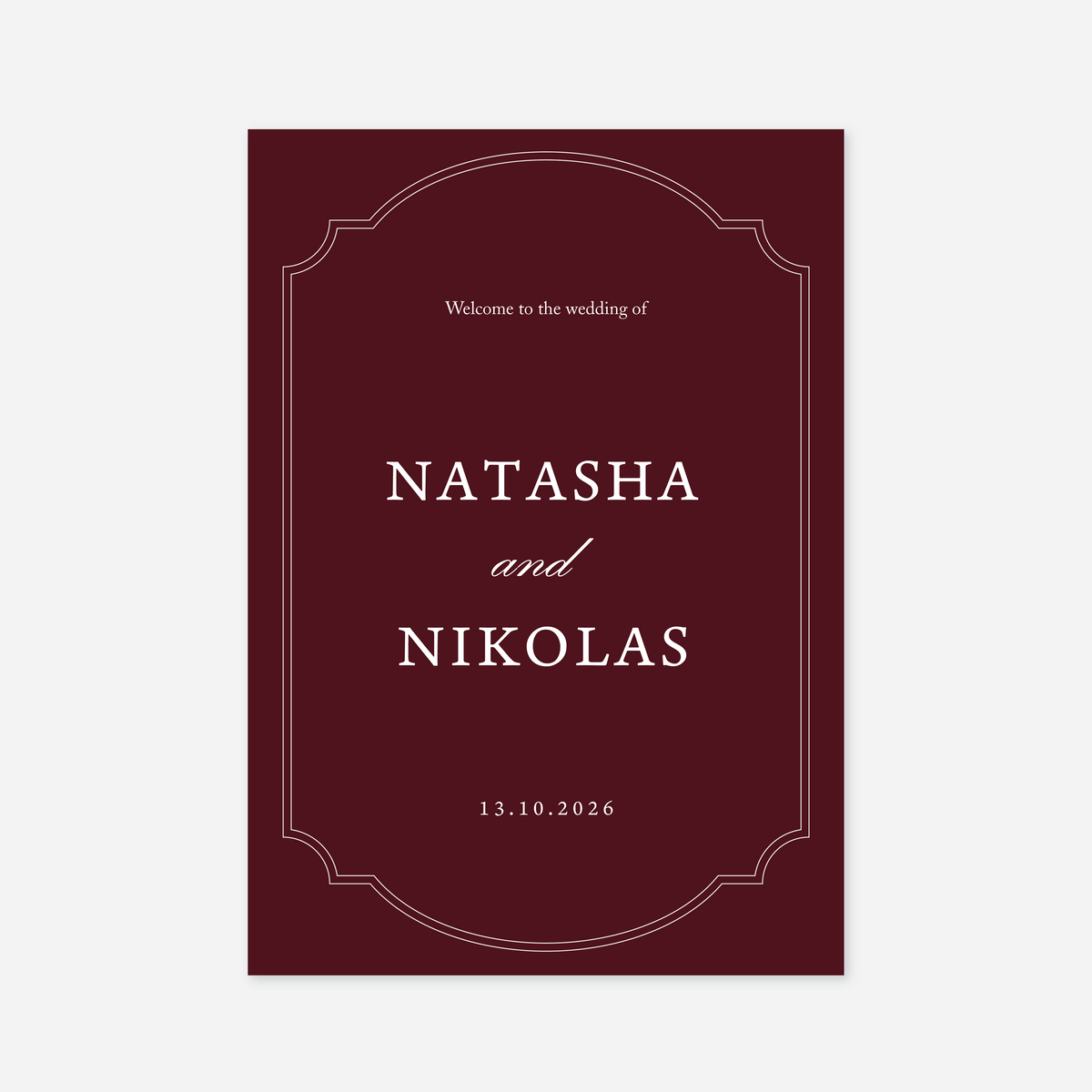 Heritage wedding welcome sign wedding stationery in Burgundy — Just Hitched