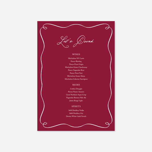 Elegance wedding drinks menu wedding stationery in Blue — Just Hitched