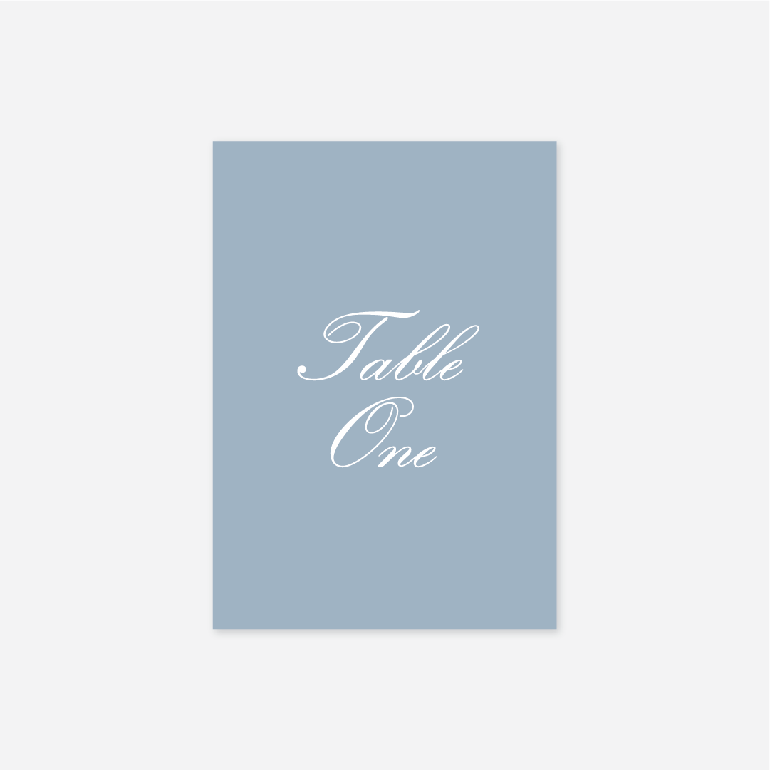 Classic wedding table number wedding stationery in Blue — Just Hitched