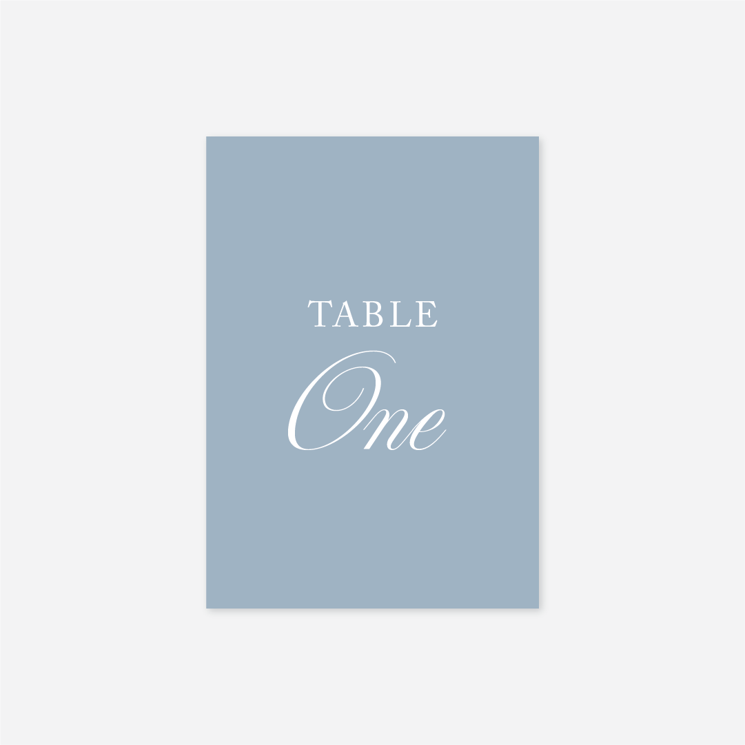 Heritage wedding table number wedding stationery in Blue — Just Hitched