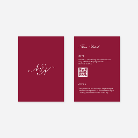 Heritage wedding details card wedding stationery in Chocolate Brown — Just Hitched