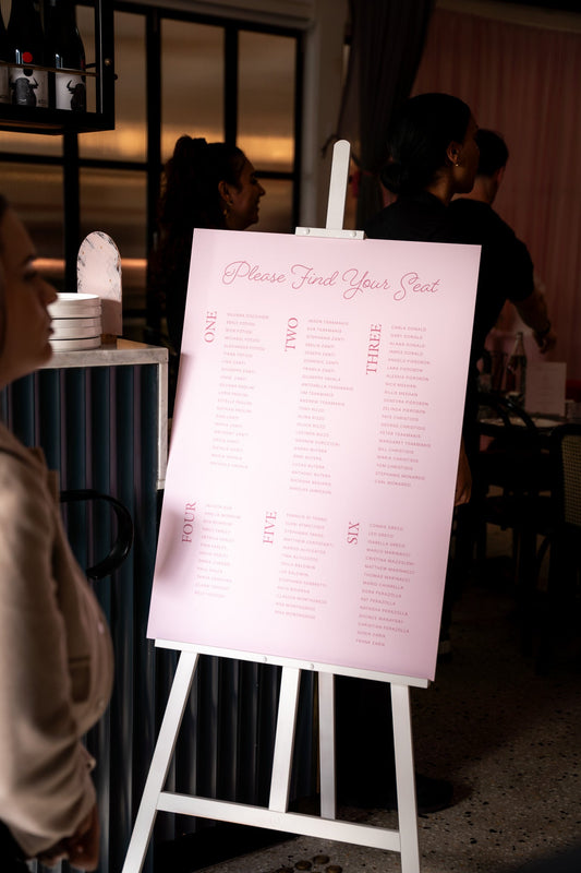 Steph and Jason's wedding seating chart displayed at their reception — Just Hitched