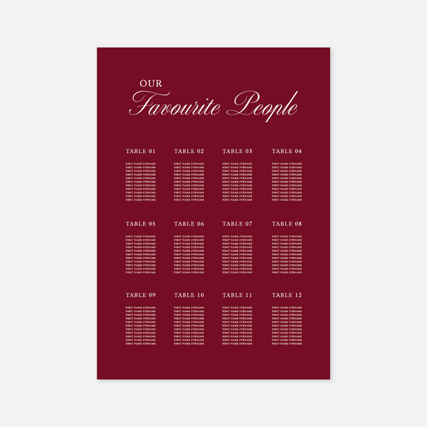 Classic wedding seating chart wedding stationery in Cherry Red — Just Hitched