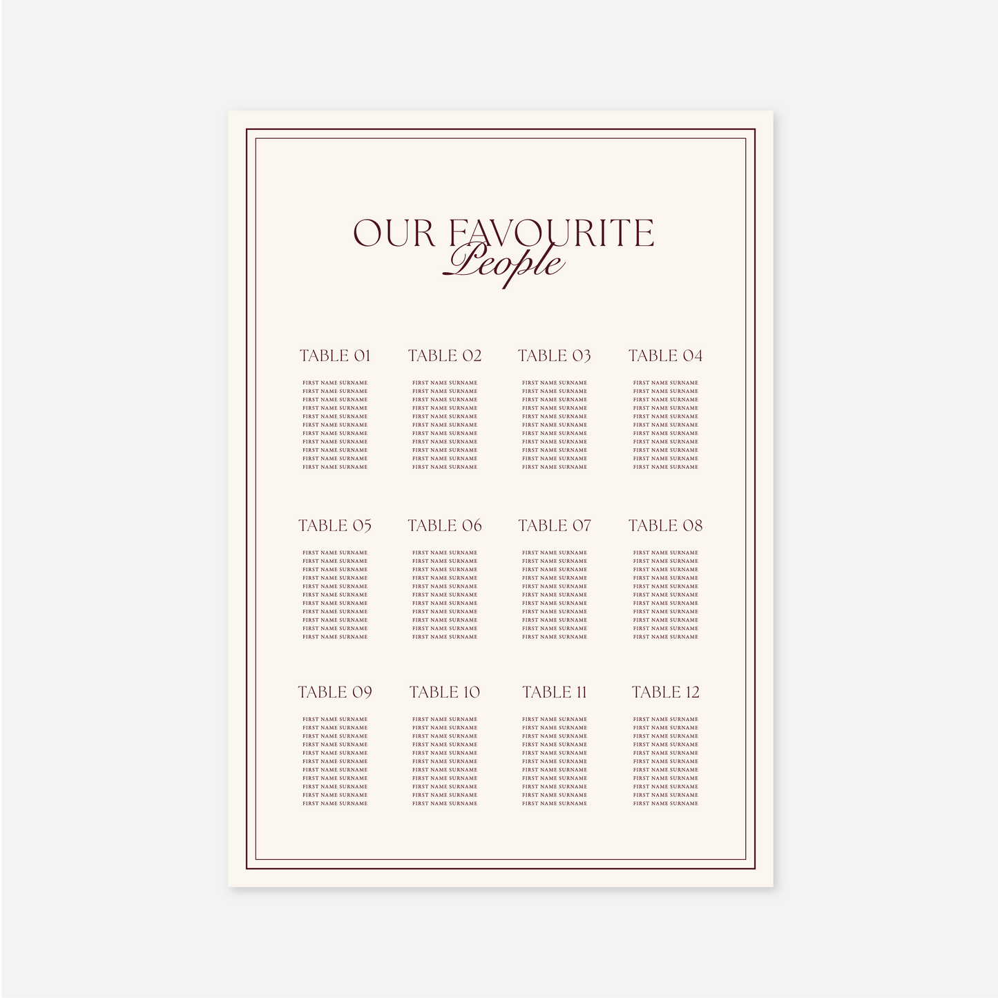 Romance Seating Chart
