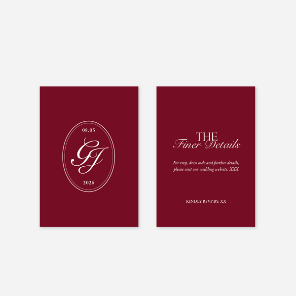 Romance wedding details card wedding stationery in Cherry Red — Just Hitched