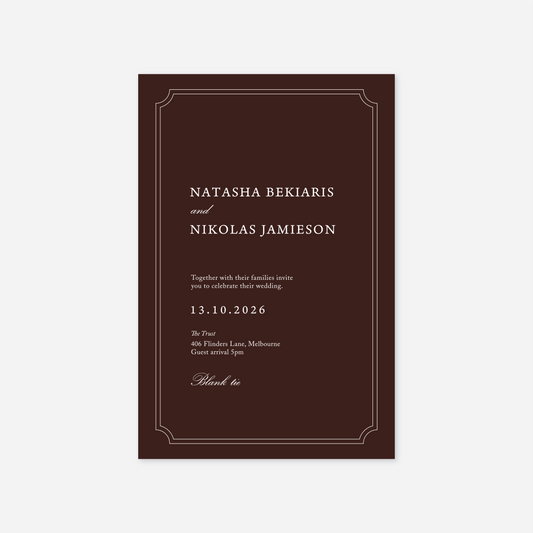 Heritage wedding invitation wedding stationery in Chocolate Brown — Just Hitched