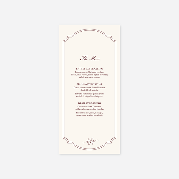 Heritage wedding menu card wedding stationery in Ivory — Just Hitched