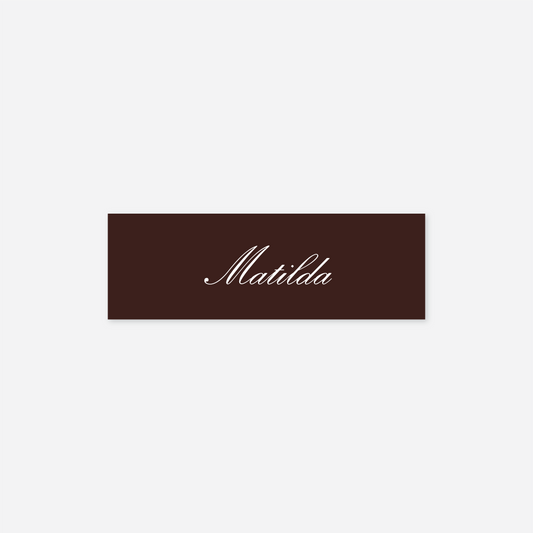 Heritage wedding name card wedding stationery in Chocolate Brown — Just Hitched