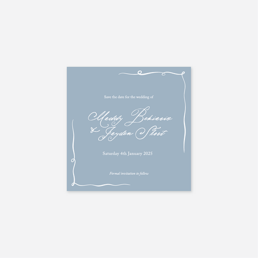 Elegance save the date card wedding stationery in Blue — Just Hitched
