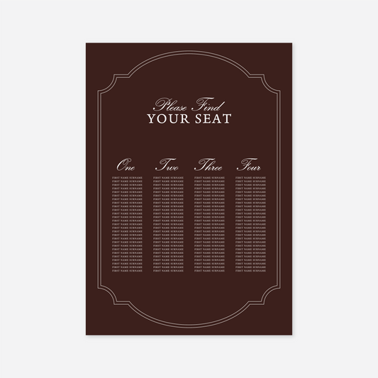 Heritage wedding seating chart wedding stationery in Chocolate Brown — Just Hitched