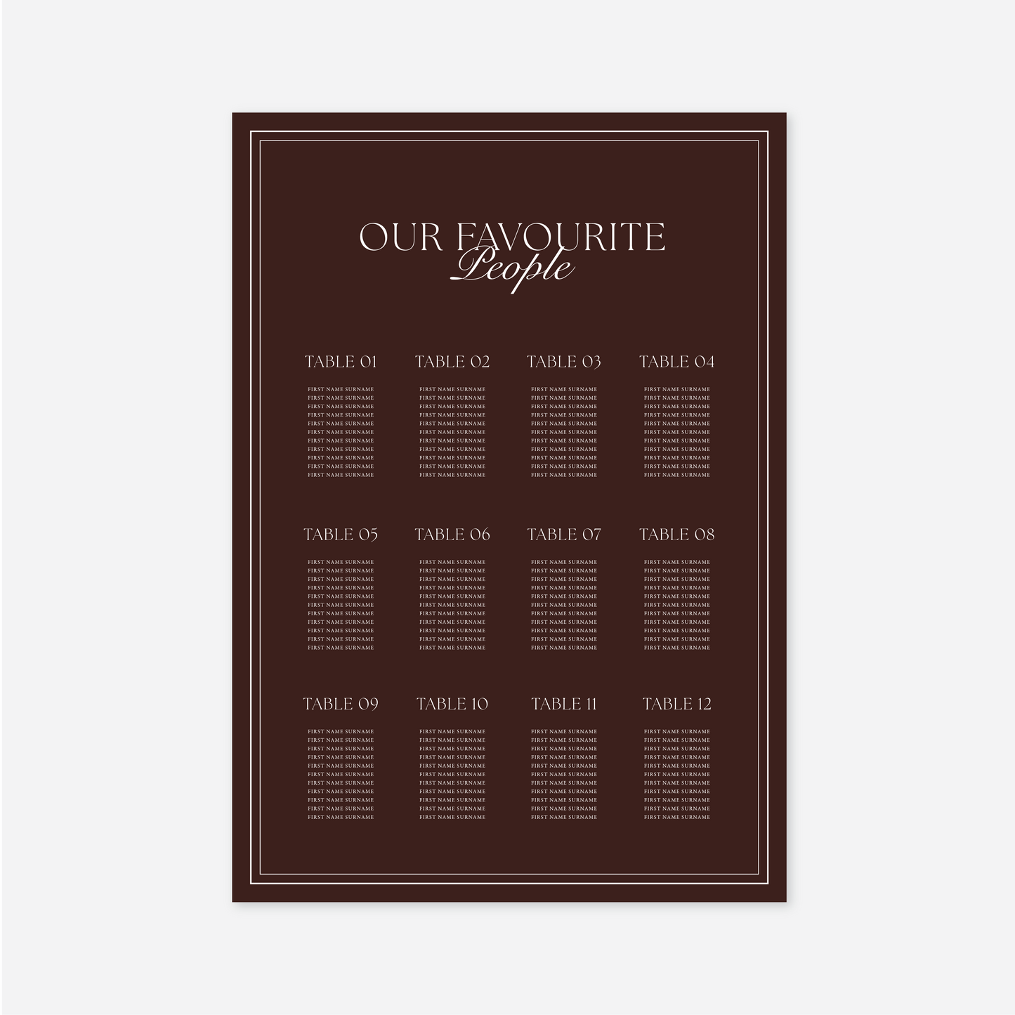Romance Seating Chart