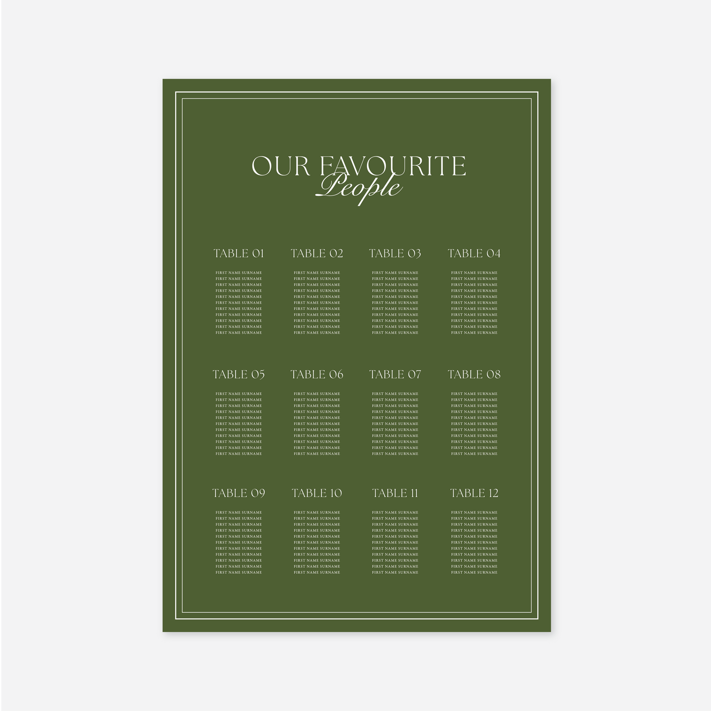 Romance Seating Chart