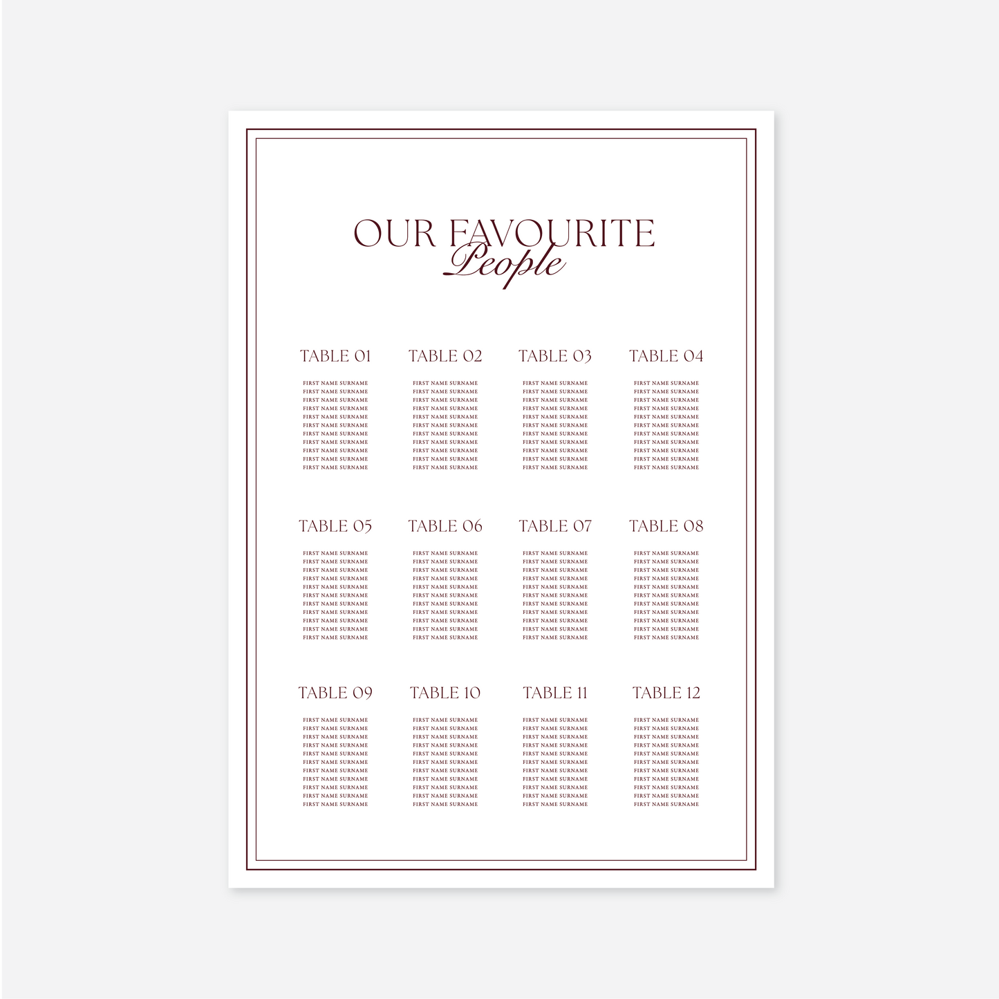 Romance Seating Chart