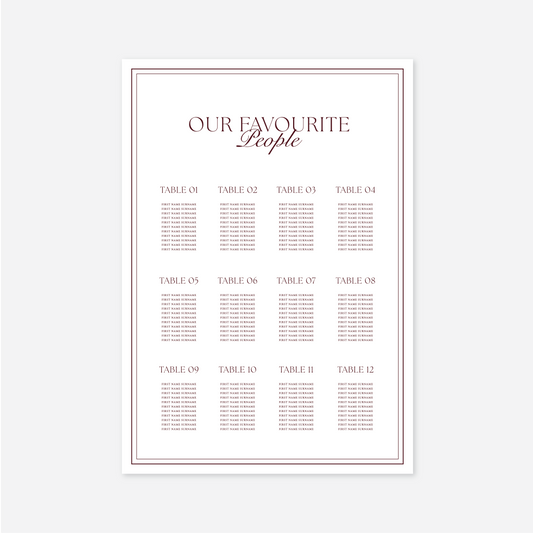 Romance Seating Chart
