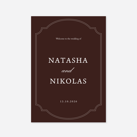 Heritage wedding welcome sign wedding stationery in Chocolate Brown — Just Hitched