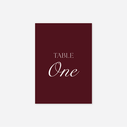 Romance wedding table number wedding stationery in Burgundy — Just Hitched
