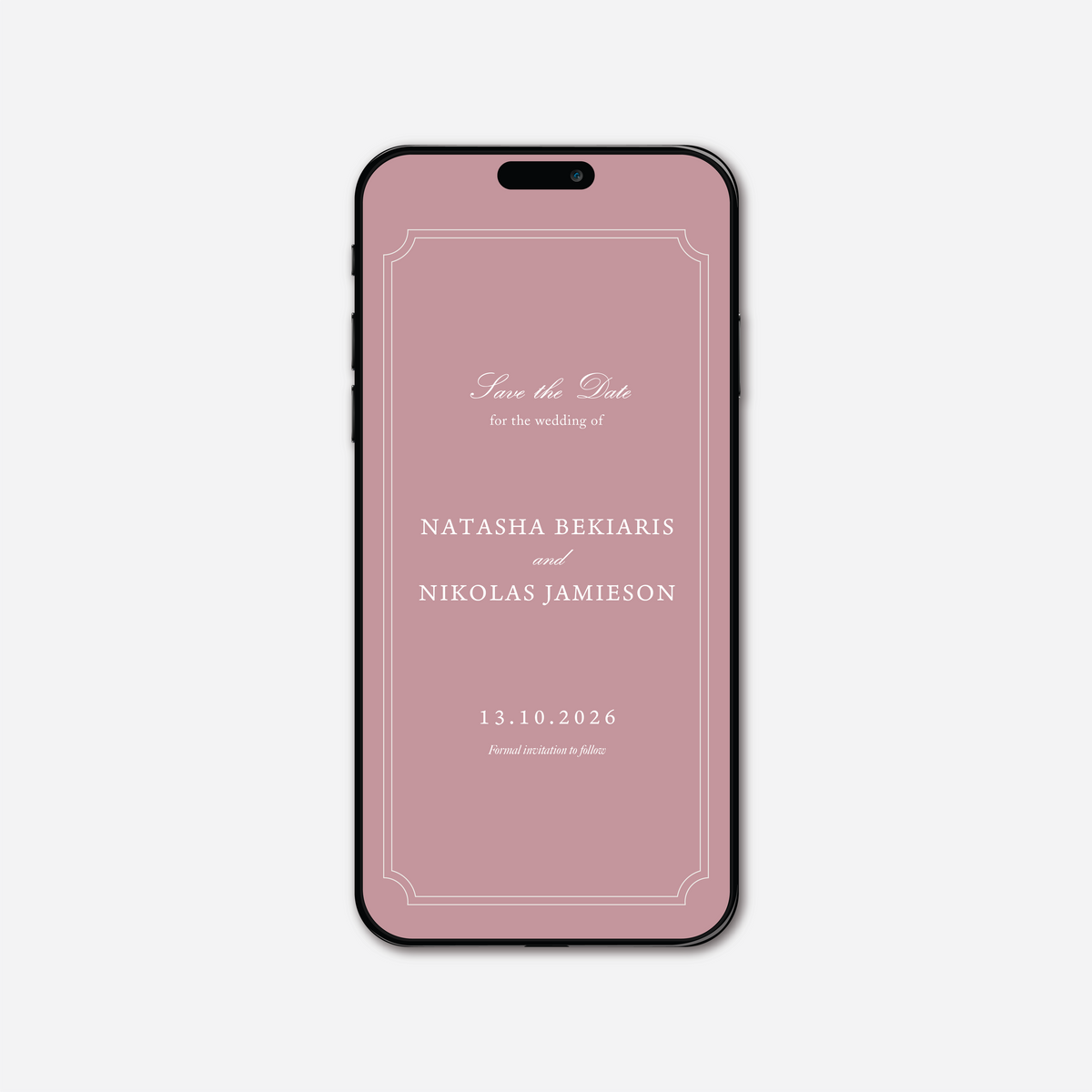 Digital save the date card (Heritage-style) in Dusty Rose — Just Hitched