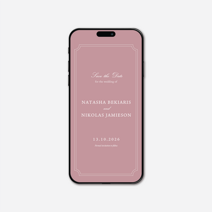 Digital save the date card (Heritage-style) in Dusty Rose — Just Hitched
