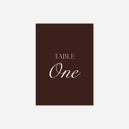 Romance wedding table number wedding stationery in Chocolate — Just Hitched