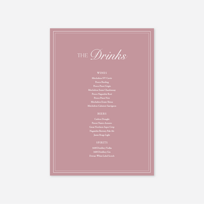 Romance Drinks Menu - Dusty Rose