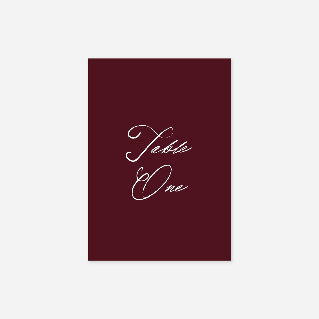 Elegance wedding table number wedding stationery in Burgundy — Just Hitched