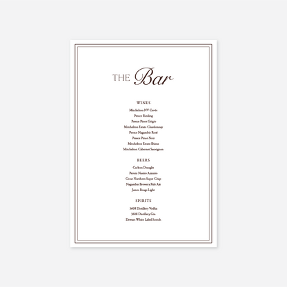 Romance wedding bar menu wedding stationery in White — Just Hitched