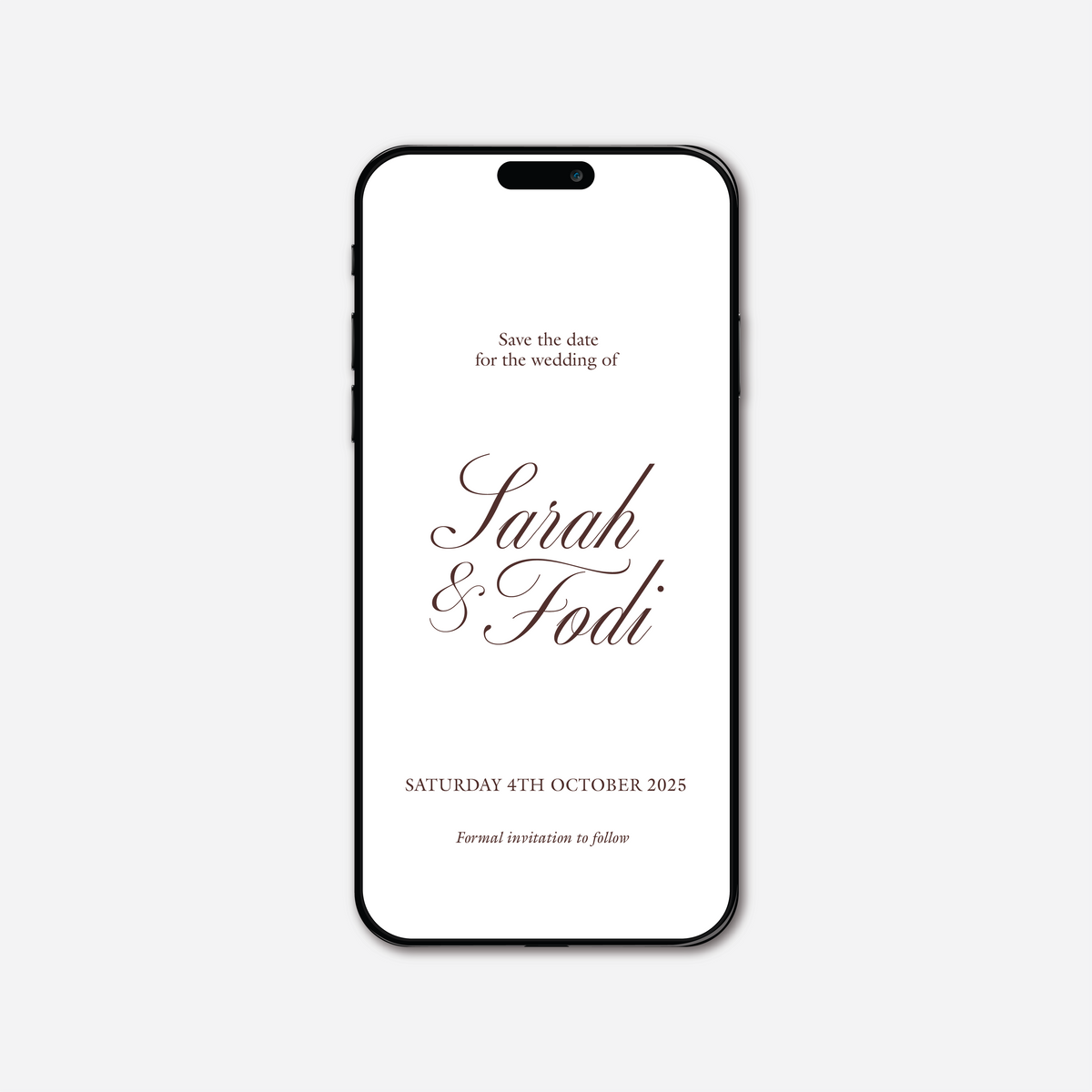 Digital save the date card (Classic-style) in White — Just Hitched