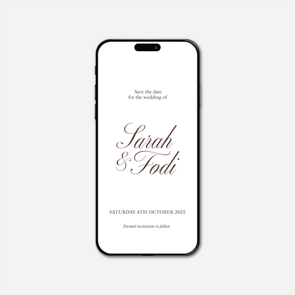 Digital save the date card (Classic-style) in White — Just Hitched
