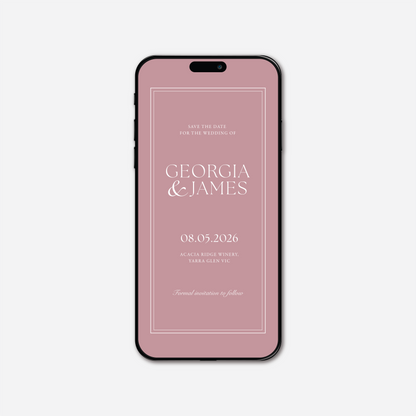 Digital save the date card (Romance-style) in Dusty Rose — Just Hitched