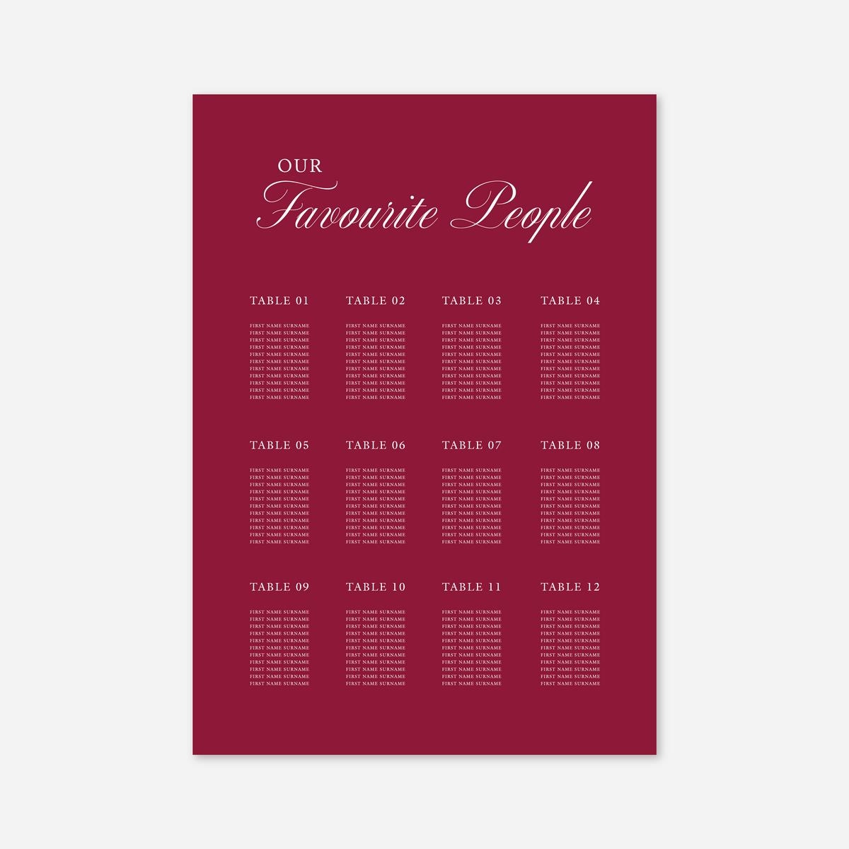 Classic wedding seating chart wedding stationery in Cherry Red — Just Hitched