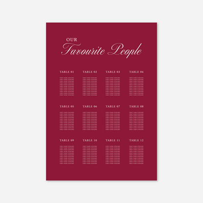 Classic wedding seating chart wedding stationery in Cherry Red — Just Hitched