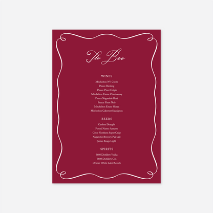 Elegance wedding bar menu wedding stationery in Cherry — Just Hitched