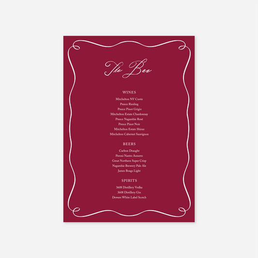 Elegance wedding bar menu wedding stationery in Blue — Just Hitched