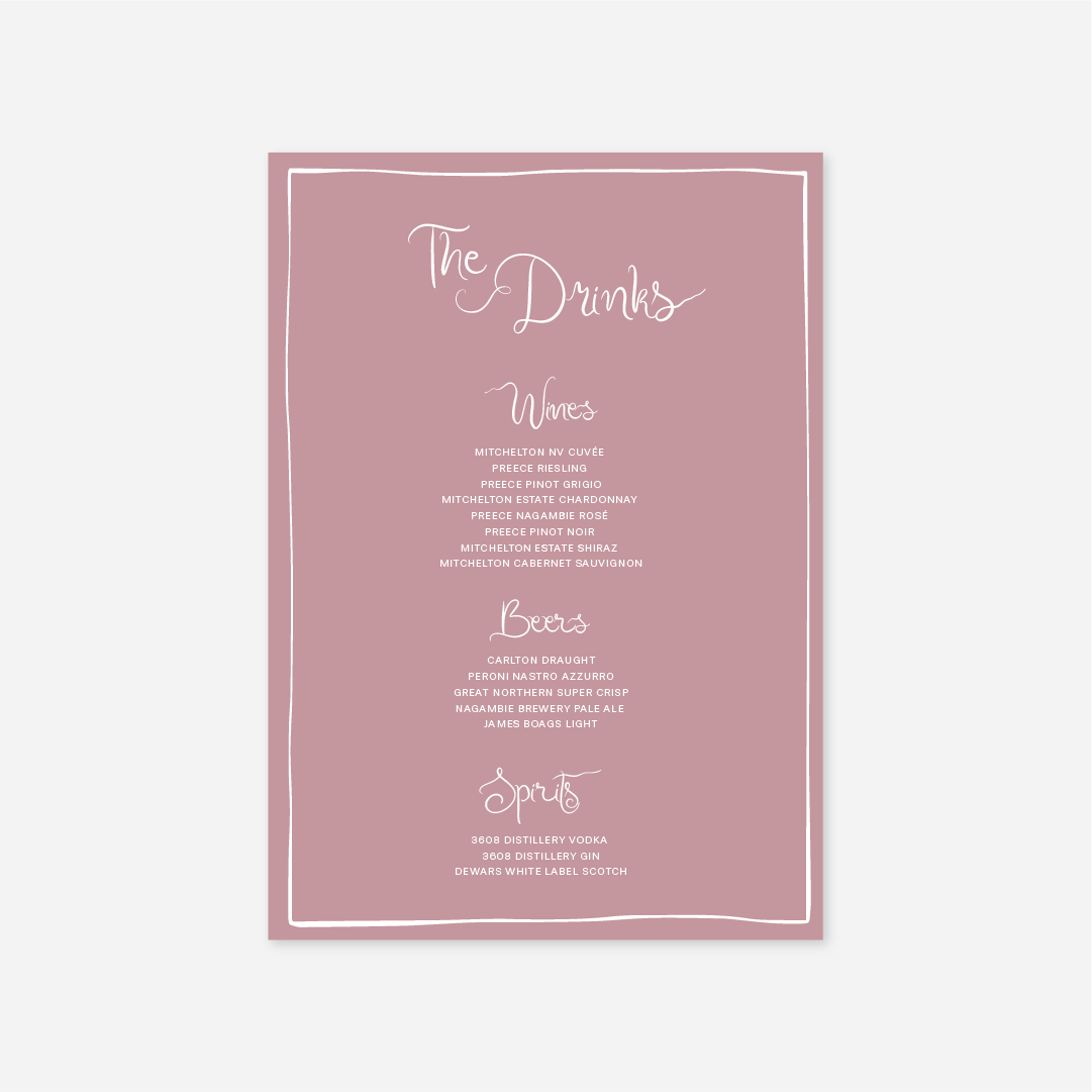 Whimsical Drinks Menu - Dusty Rose