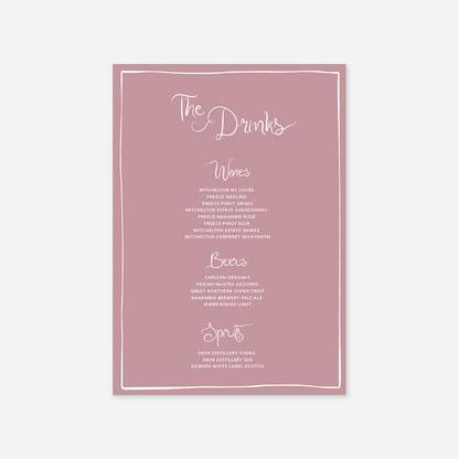 Whimsical Drinks Menu - Dusty Rose