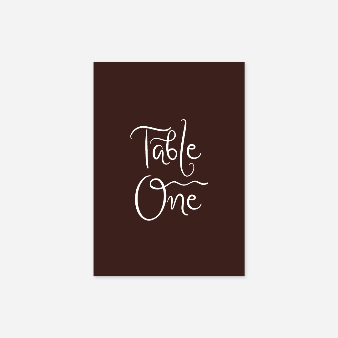 Whimsical wedding table number wedding stationery in Chocolate — Just Hitched