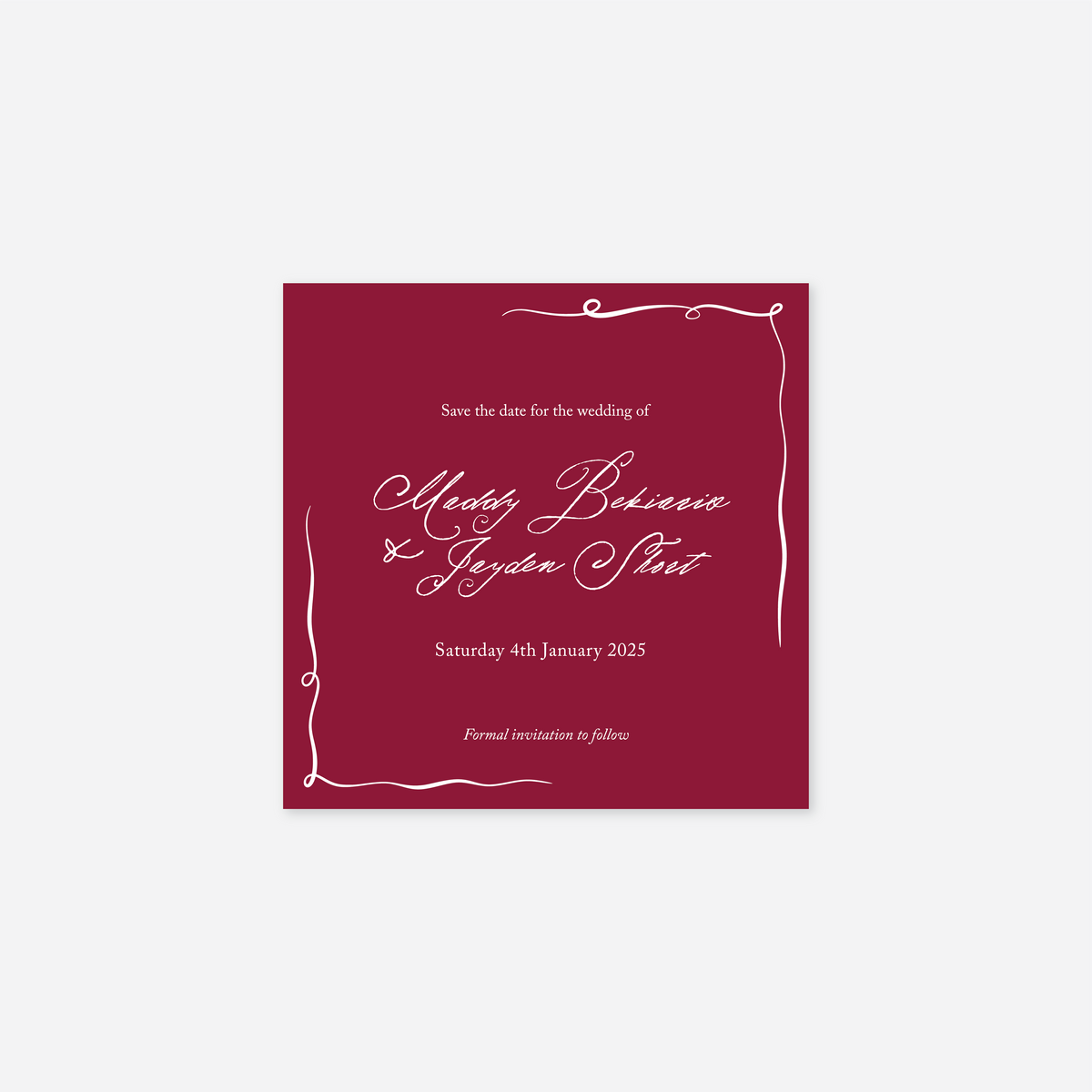 Elegance save the date card wedding stationery in Cherry Red — Just Hitched