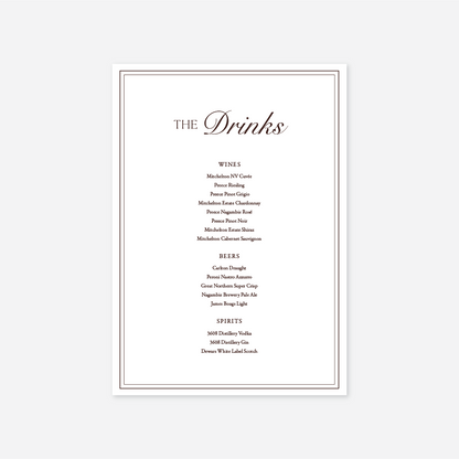 Romance wedding drinks menu wedding stationery in White — Just Hitched