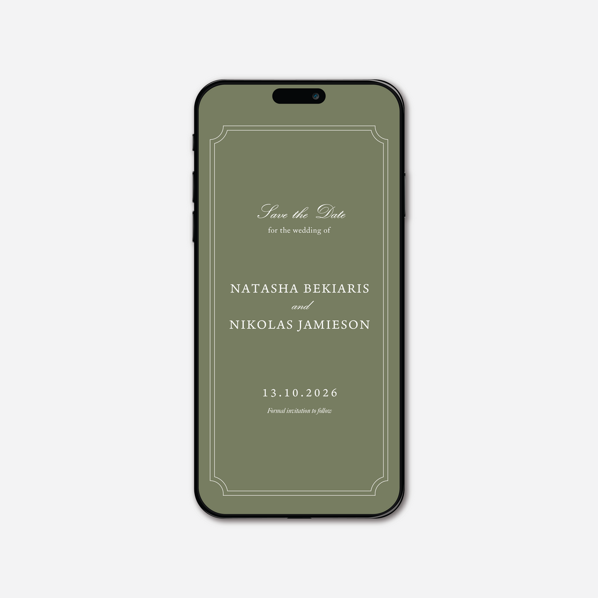 Digital save the date card (Heritage-style) in Sage Green — Just Hitched