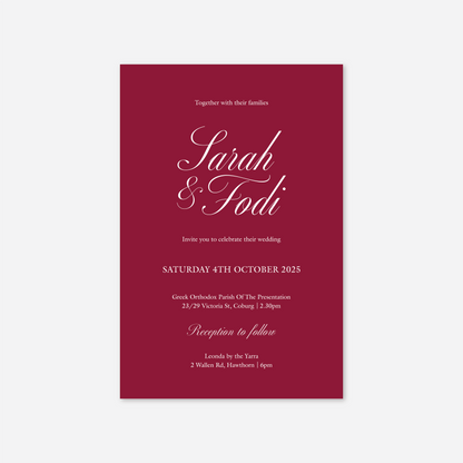 Classic wedding invitation wedding stationery in Cherry Red — Just Hitched