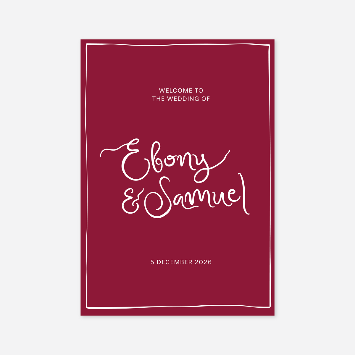 Whimsical wedding welcome sign wedding stationery in Cherry Red — Just Hitched