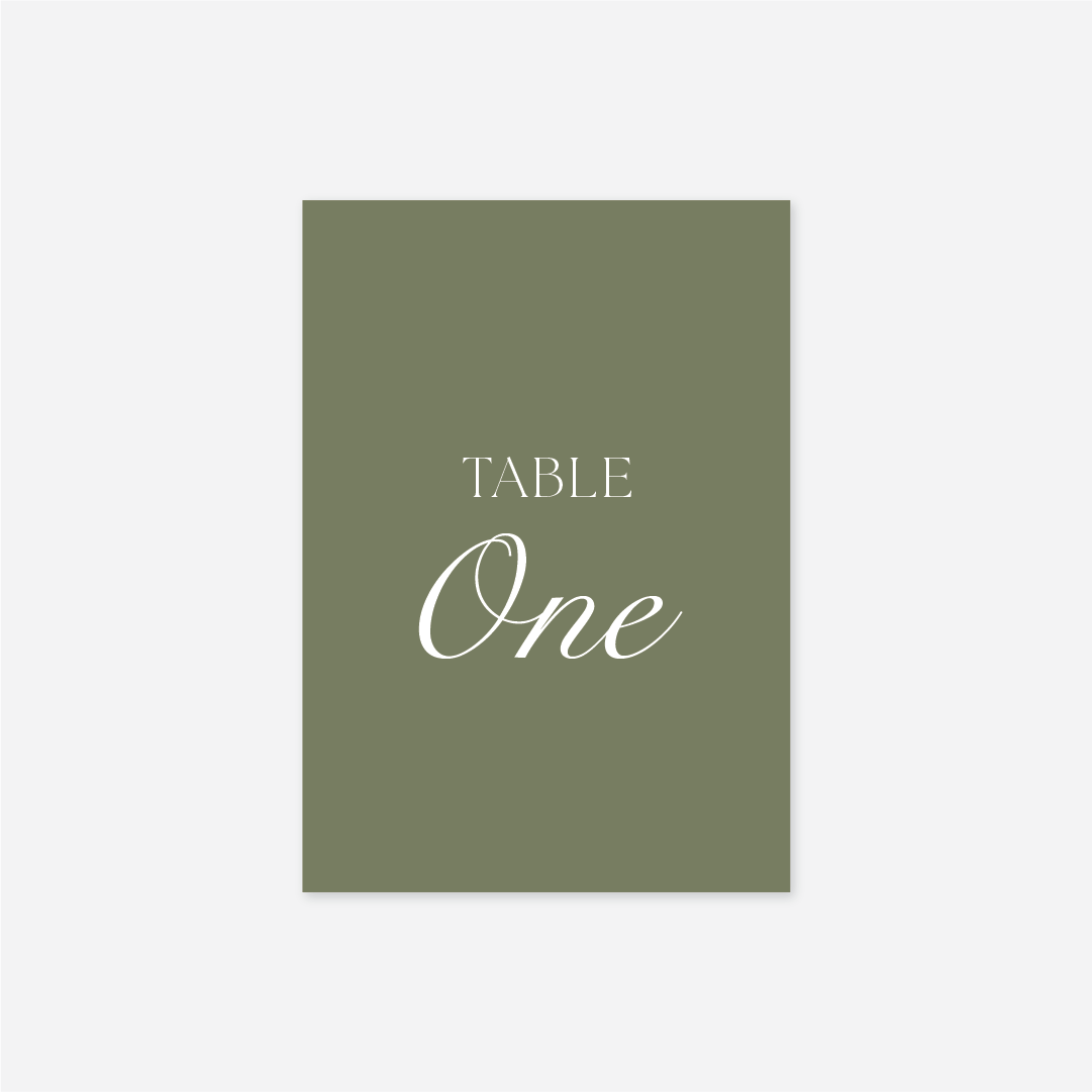 Romance wedding table number wedding stationery in Sage — Just Hitched