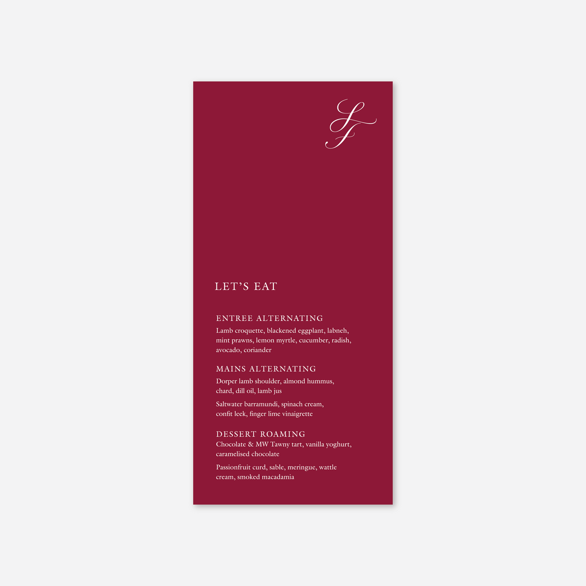 Classic wedding menu card wedding stationery in Cherry Red — Just Hitched