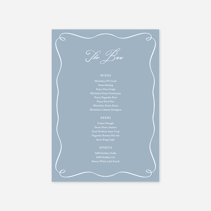 Elegance wedding bar menu wedding stationery in Blue — Just Hitched