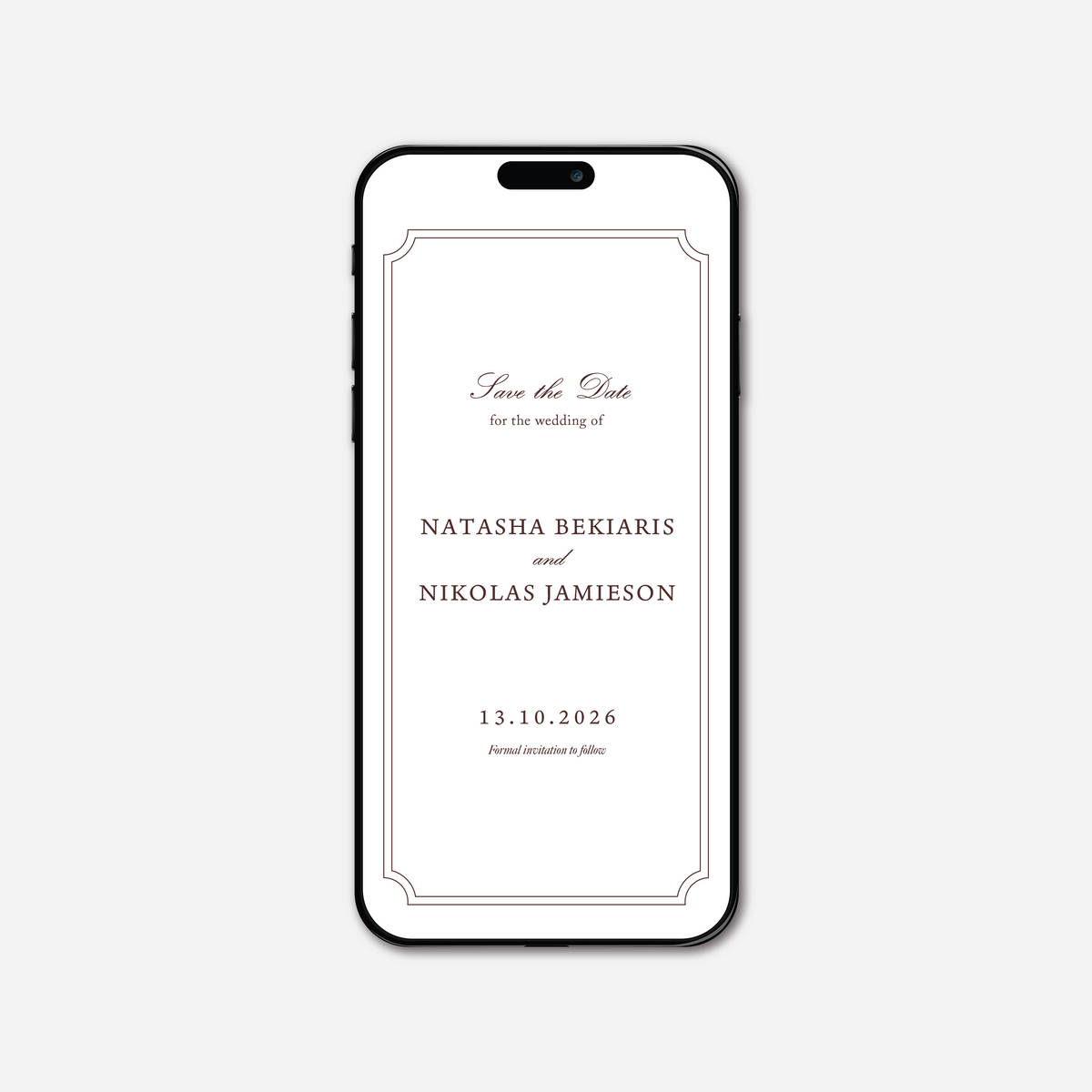 Digital save the date card (Heritage-style) in White — Just Hitched