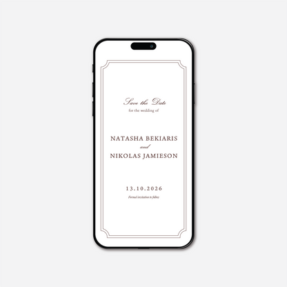 Digital save the date card (Heritage-style) in White — Just Hitched