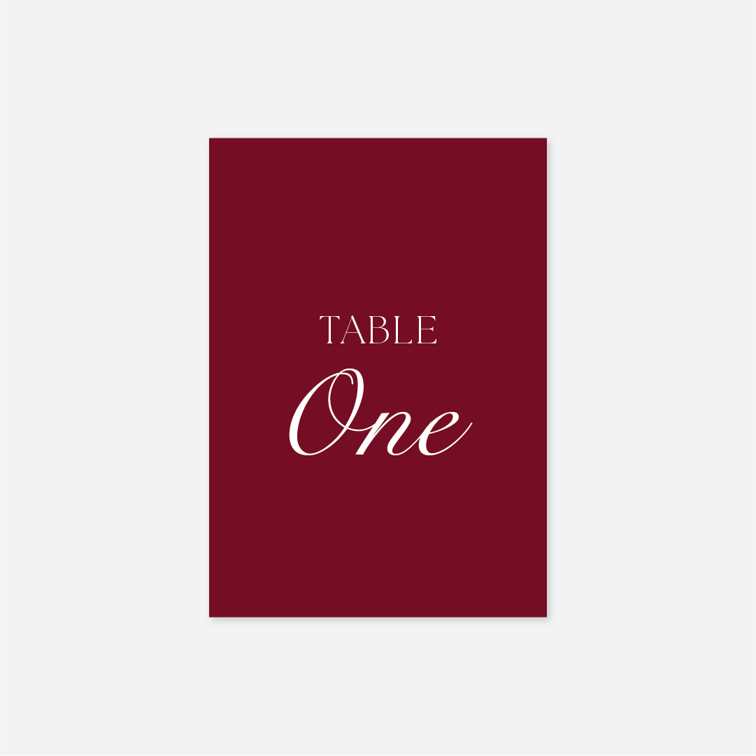 Romance wedding table number wedding stationery in Cherry — Just Hitched