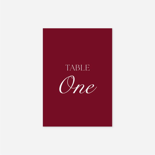 Romance wedding table number wedding stationery in Cherry — Just Hitched