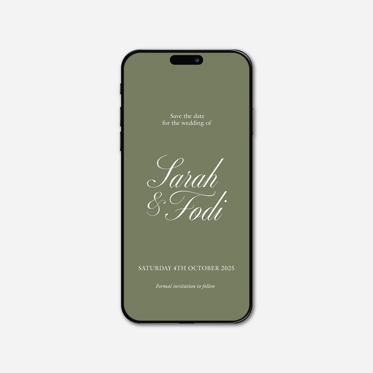 Digital save the date card (Classic-style) in Sage Green — Just Hitched